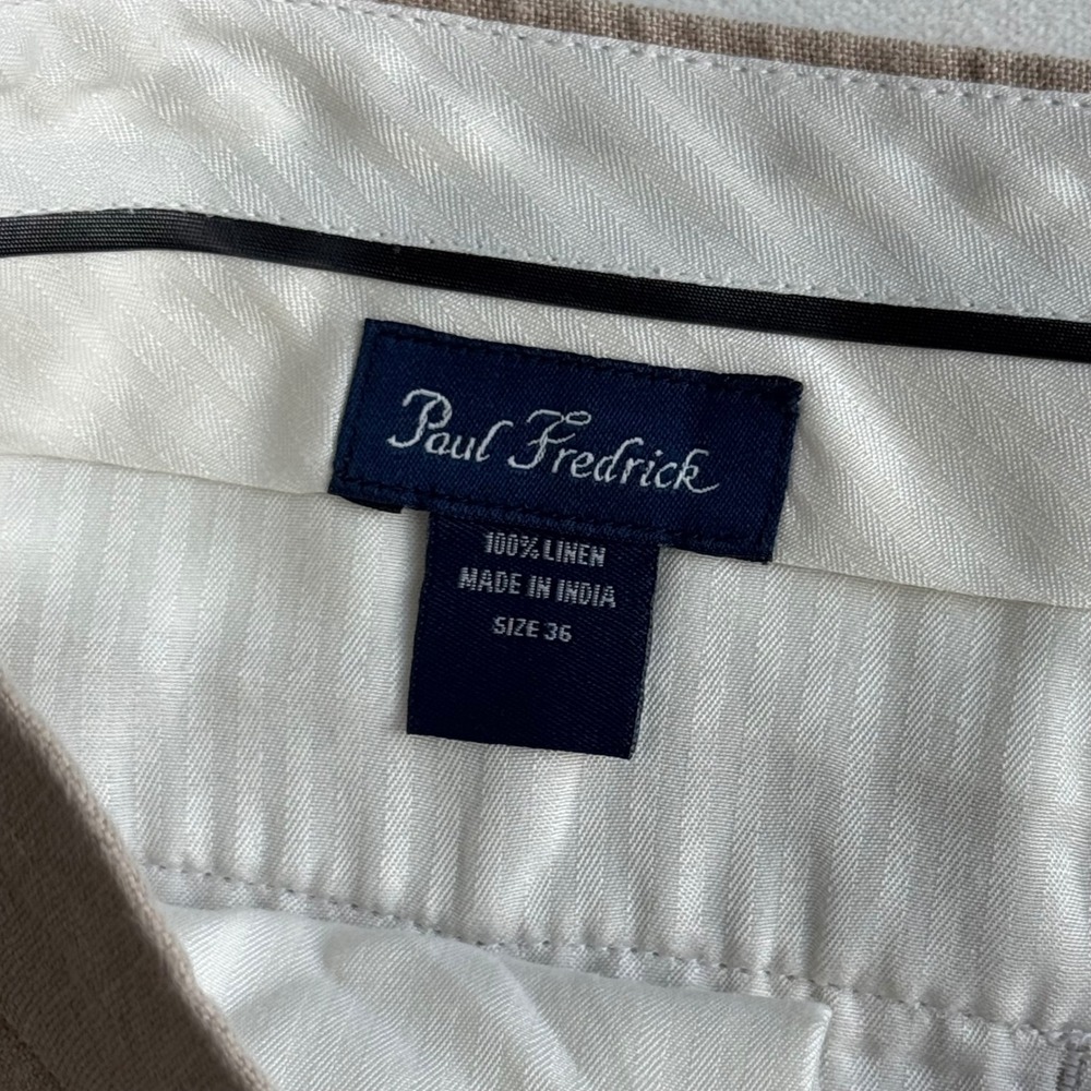 Paul Fredrick Mens Tan 100% Linen Flat Front Dress Pants Size 36 Tall Classic - Picture 3 of 14